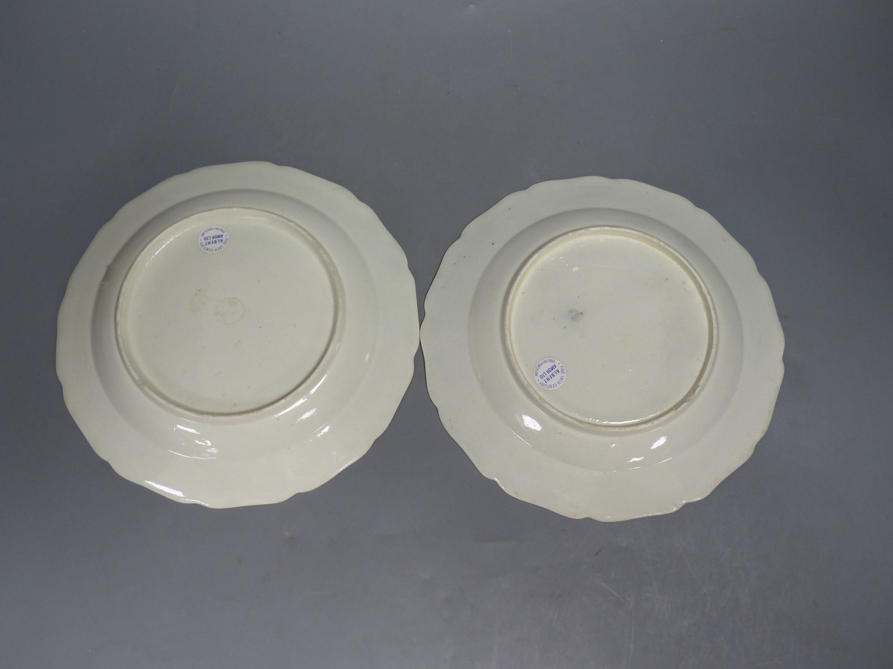 A pair of Royal Worcester silver shaped plates with flowers, c.1775, diameter 22.5cm